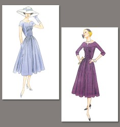 1044 RETRO 56-57 LONG FLARE TUCK YOKE PLEAT DRESS PATTERN 6-22