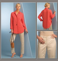 1054 VOGUE CHADO YOKE LONG SLEEVE SHIRT, LO RISER PANEL PANTS PATTERN 8-14; 16-18