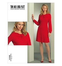 1056 EZ Vogue PLATT FLARE LINED YOKE LS TWISTY DRESS PATTERN 14-22 uncut