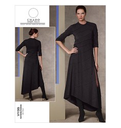 1135 CHADO LONG TUCK ASYMMETRIC KNIT DRESS, BELT PATTERN 4-10