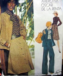 1163 VOGUE OSCAR DELARENTA  1975  JACKET, FLARE BUTTON SKIRT, PANTS, TOP PATTERN Size  16 uncut