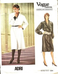 1284 Vogue ADRI STRAIGHT COLLAR YOKE BUTTON DRESS PATTERN 12 uncut