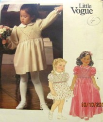 1293 VOGUE GIRLS SZ 4 SMOCKED TIED DRESS LENGTHS PATTERN
