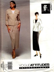 1300 VOGUE ODILE LANCON 2 BREASTED ANGLE JACKET, LONG SKIRT PATTERN  8-12; 14-18 CHOICE UNCUT