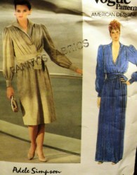 1306  VOGUE ADELE SIMPSON LOOSE WRAP TIED LS DRESS LENGTHS PATTERN 10 OR 16 UNCUT CHOICE