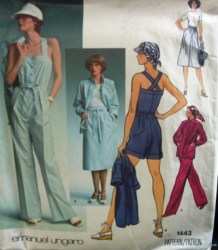 1443 VOGUE UNGARO SS-LS JACKET, STRAPPY JUMPSUIT, SKIRT PATTERN 8,10