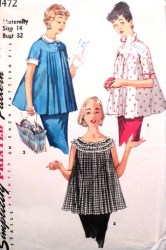 1472 SIMPLICITY 1950s MATERNITY SMOCK TOPS, DETACH COLLAR, CUFFS PATTERN 14 32"B UNCUT or 16 34B choice