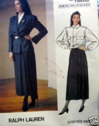 1477 VOGUE RALPH LAUREN WRAP JACKET, LONG PLEAT SKIRT, BLOUSE PATTERN 8,10,12 choice