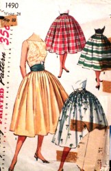 1490 SIMPLICITY 1956 FLARE LONG SKIRT, CUMMERBUND PATTERN 24,  or 25"  or 26, or 28''WAIST choice