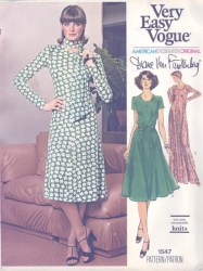 1547 Vogue Diane FURSTENBERG SS-LS FIT FLARE KNIT DRESS LENGTHS PATTERN 12 uncut