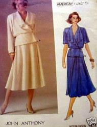 1577 Vogue JOHN ANTHONY WRAP PEPLUM TOP,  FLARE WRAP SKIRT  PATTERN 14, OR 12  CHOICE