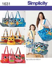 1631 SIMPLICITY FUN APPLIQUE TOTES 3 SIZES  ANIMAL FACES PATTERN