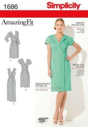 1686 SIMPLICITY  MOCK WRAP INSET DRESS LENGTHS SLEEVES OR NOT PATTERN 6-14; 18-24 UNCUT