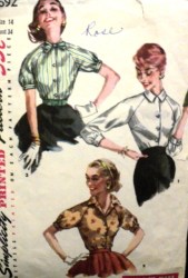 1692 SIMPLICITY 1956 3 SIMPLE SS-LS RAGLAN BLOUSE PATTERN 14 34''