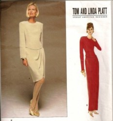 1708 Vogue TOM LINDA PLATT LONG SLEEVE DROP WAIST DRESS LENGTHS, OVERBODICE PATTERN 6-22 3 Sizes Choice Uncut