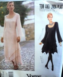 1737  VOGUE TOM LINDA PLATT FIT HANKIE HEM OVERLAY LS DRESS LENGTHS PATTERN 6-22 3 SIZES CHOICE
