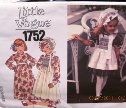 1752 EMPIRE DRESS LENGTHS,PINAFORE,BONNET SMOCK PATTERN 6,4 GRLS