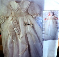 1755 INFANT CHRISTENING LONG DRESS,BONNET,TRANSFER PATTERN NB-XL