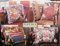 1758 6 RUFFLE SQUARE PILLOWS,ALPHABET/EMBRDRY VOGUE PATTERN