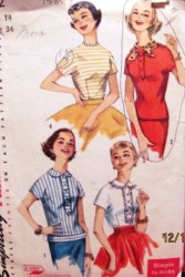 1782 1956 SHORT SLEEVE BLOUSE,OVERBLOUSE PATTERN 14 34