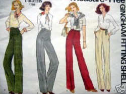 1798 VOGUE FITTING SHELL STRAIGHT PANTS VARIETY PATTERN 25, 26.5'', 28'' 30 WAIST
