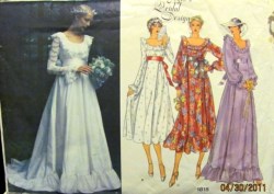 1815 VOGUE 70S EMPIRE RUFFLE BRIDE DRESS LENGTHS, TRAIN PATTERN 6, 10; 12 choice