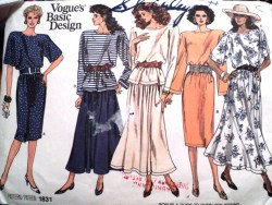 1831 VOGUE SS-LS BLOUSON DRESS 14-16, TOP,  LONG SKIRT PATTERN 14-16 OR 8-10