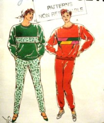 1878 KWIK SEW STRETCH KNIT LS PULLOVER INSET TOPS, JOGGER PANTS PATTERN XS-XL UNCUT