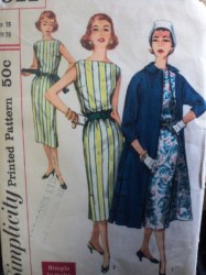 1911 SIMPLICITY 1956 OPEN KIMONO COAT, SHEATH DRESS PATTERN 16 36''B