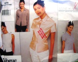 1915 Vogue ANNE KLEIN LINED PEPLUM SLEEVES OR NOT, TUCK BLOUSE PATTERN 14-18 uncut