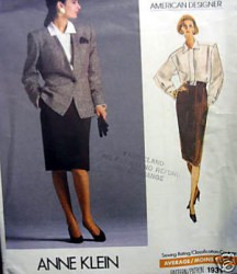 1931 VOGUE ANNE KLEIN PANEL JACKET, COLLAR BLOUSE, STRAIGHT SKIRT PATTERN 8, 10, 12 or 14  CHOICE 
