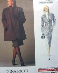 1950 '87 VOGUE NINA RICCI 7/8 COAT, 2 BREASTED JACKET,  SKIRT PATTERN 10