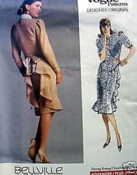 1980 VOGUE BELLVILLE SASSOON DROP WAIST FLOUNCE DRESS  1987 PATTERN 14, 16 CHOICE  UNCUT