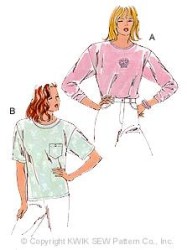 2054 KWIK SEW STRETCH KNIT KS SS-LS APPLIQUE TOPS PATTERN XS-XL UNCUT