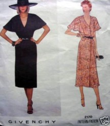 2170 VOGUE GIVENCHY  SHORT SLEEVE BUTTON V-DRESS LENGTHS 70s PATTERN 14