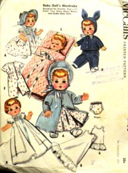 2183  MCCALLS 19-21''  or  8-9"  1957 DOLL COAT, CHRISTENING, PAJAMAS, SOCKS PATTERN choice