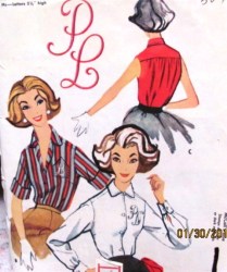 2207  1957 LADIES MONOGRAM BLOUSE SLEEVES OR NOT PATTERN 14 34''