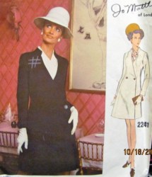 2241  VOGUE J MATTLY LONDON A-LINE COATDRESS, COLLAR PATTERN 16 38"B