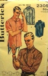 2305 BUTTERICK 50S LS-SS COLLAR SHIRTS PATTERN 14 1/2'' ;  15 1/2 ; 16 1/2 NECK choice