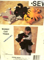 2339 27'' LONG TIGER, CAT BUNNY BIG ANIMAL PILLOWS PATTERN
