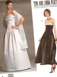 2376 Vogue Tom Linda PLATT STRAPLESS FLARE LONG DRESS LENGTHS, STOLE PATTERN 8-18 2 sizes choice uncut