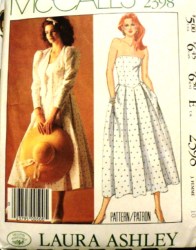 2398 MCCALLS PRINCESS JACKET, STRAPLESS FLARE DRESS LAURA ASHLEY PATTERN 10 OR 8 CHOICE