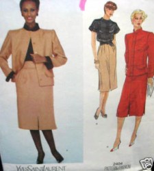 2404 VOGUE YVES SAINT LAURENT BUTTON JACKET, LONG STRAIGHT SKIRT, BLOUSE 70s PATTERN 12; 10 CHOICE