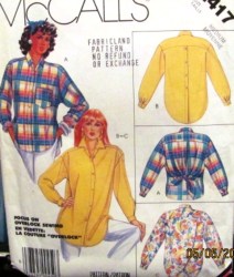 2417 BUTTON YOKE LS SHAPE SHIRTAIL BLOUSE/BACK TIE PATTERN MD,SM