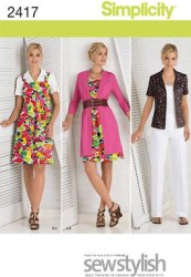 2417 LONGER KNIT CARDIGAN,STRAPPY DRESS,SHIRT,PANTS PATTERN 6-14