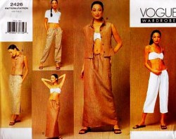 2426 VOGUE EZ CROP SHIRT, ,STRT SKIRT, DRAWSTRING PANTS, BRA PATTERN 6-22 3 SIZES CHOICE