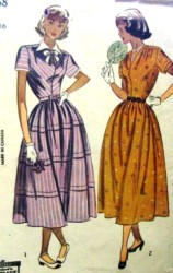 2468  Simplicity 1948 SS FLARE DRESS, DETACH COLLAR, TIE PATTERN 16 34''B