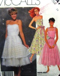 2470 1986 STRAPLESS FLARE DRESS,SLIP, SASH PATTERN 14