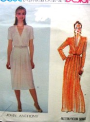 2522 VOGUE  JOHN ANTHONY BLOUSON MOCK WRAP DRESS KNEE- FLOOR PATTERN 18,14,12, 10 CHOICE