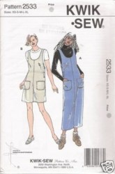 2533 KWIK SEW SLEEVELESS POCKET JEAN JUMPERS LENGTHS PATTERN XS-XL